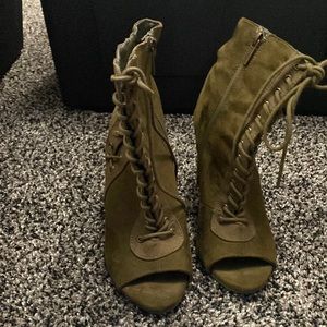 army green open toe ankle boots